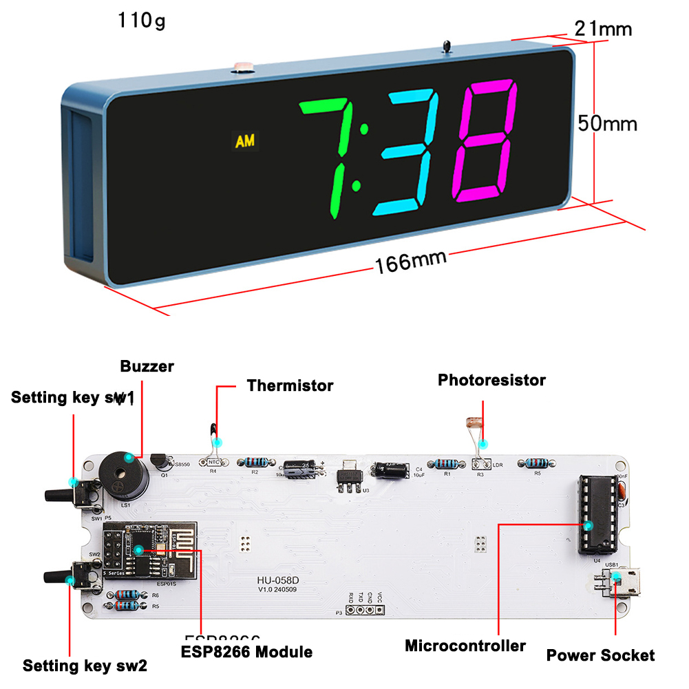 ESP8266 IoT Colorful WiFi Cloc - đánh giá và giá Esp8266